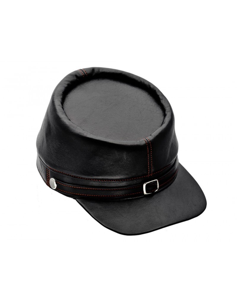 Civil War Buffalo Leather Kepi Cap American Replica Military Officers Black Hat