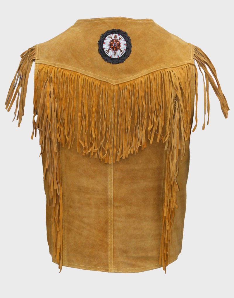 Cowboy Western Leather Vest Fringe Carnival Fasching Jacket Color Ocher