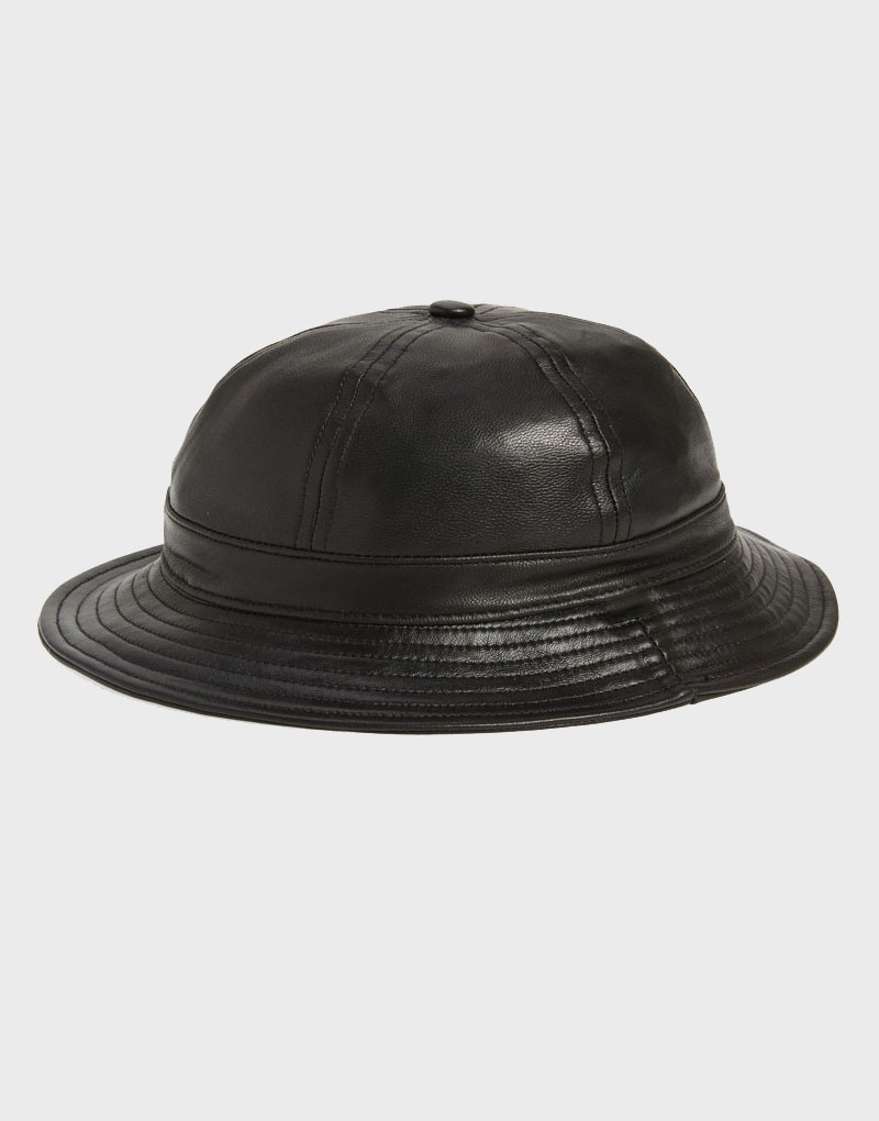 Kangaroo_Black Faux Leather Bucket Hat