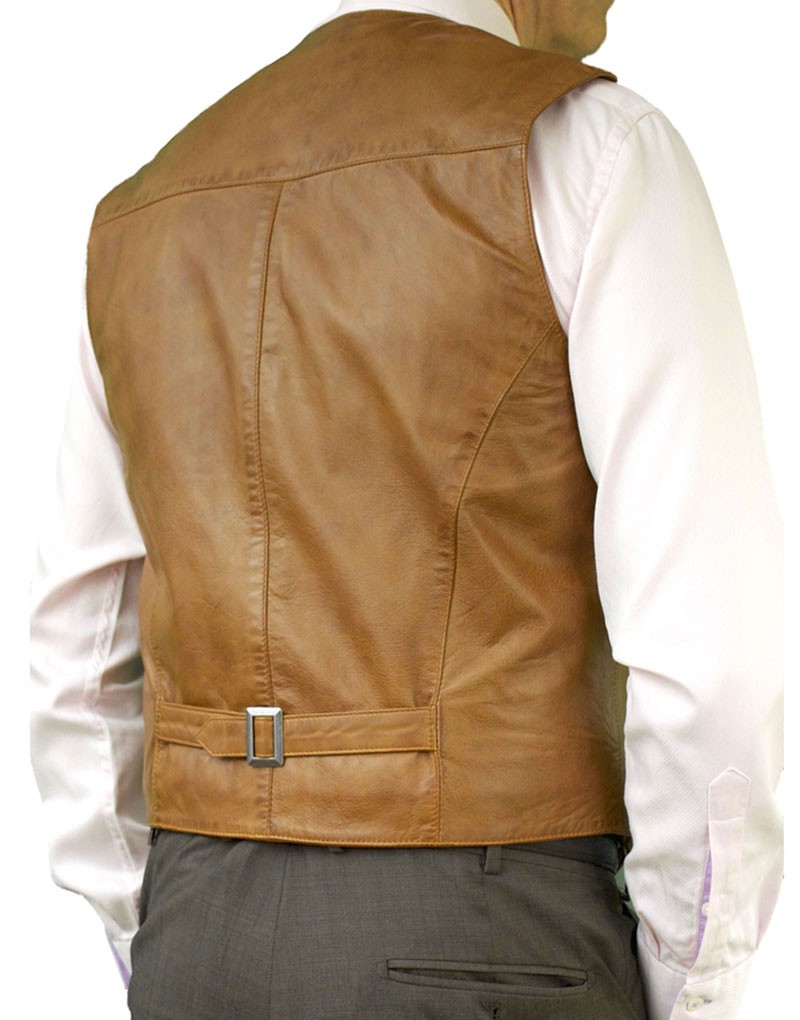 Luxury Mens Leather vest back buckle belt