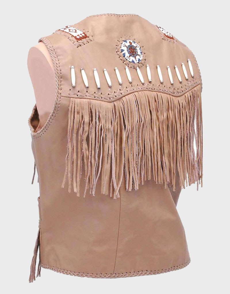 Men's Western Leather Vest with Fringes and Beads of Best Quality