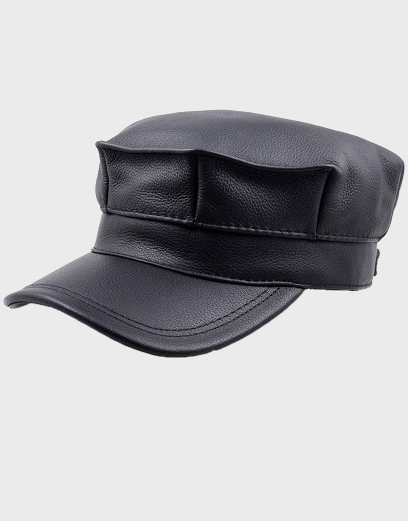POLICE LEATHER CAP NEW BLACK STYLE side