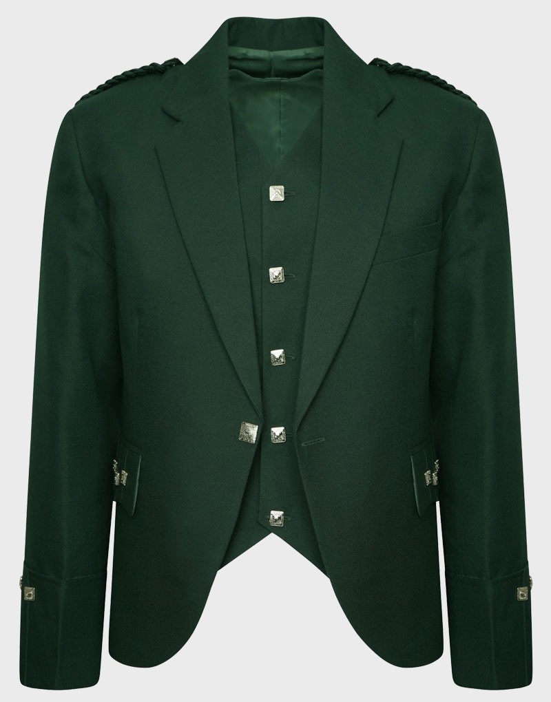 Scottish Highland Wear Vest Green Argyle kilt Jacket 