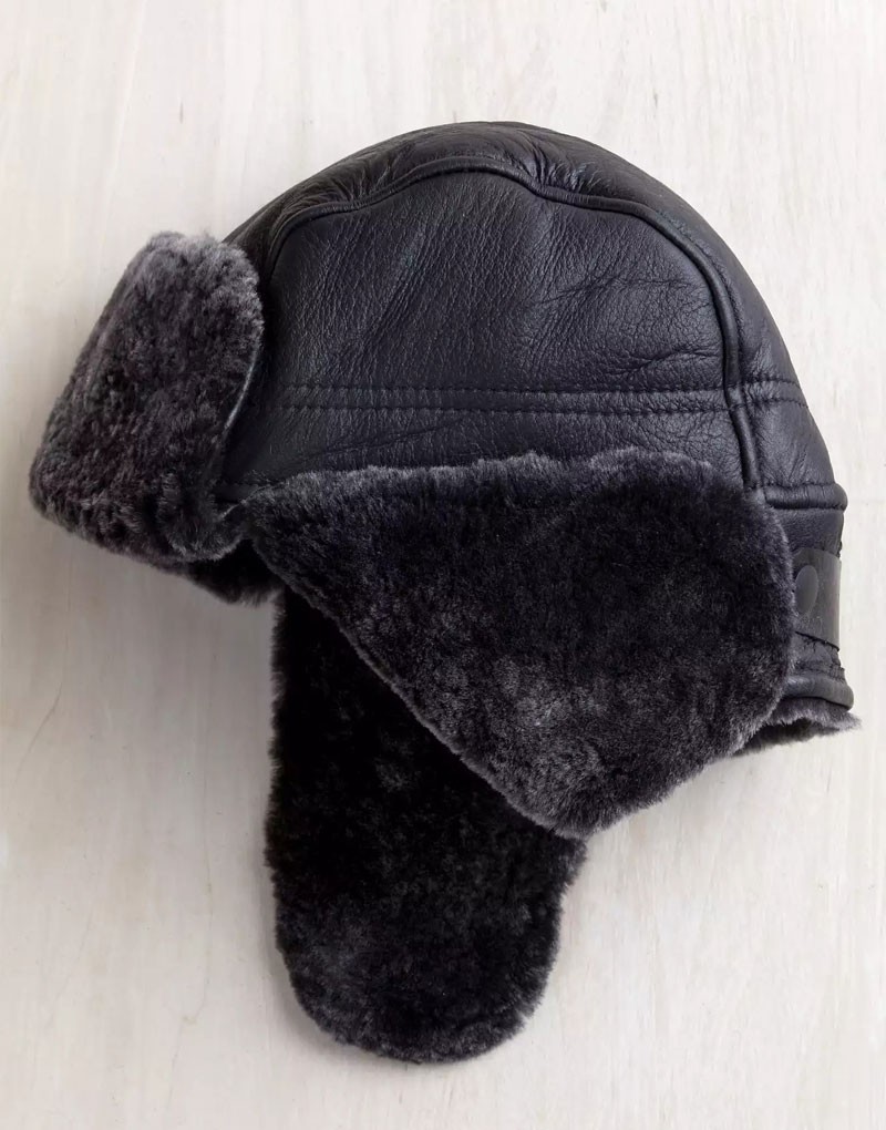 Spanish Sheepskin Leather Cap Convertible Trapper Hat