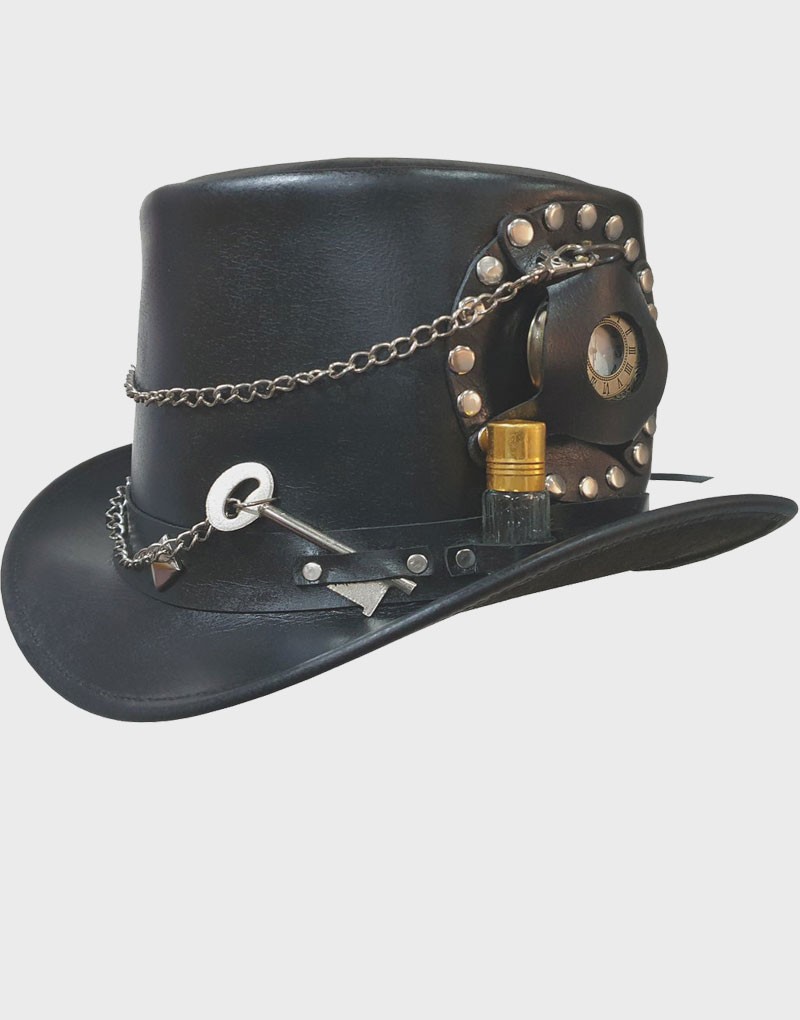 Steampunk Hatter Time Port Leather Top Hat