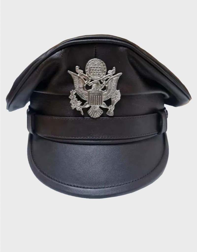 U.S. Military Officer Visor Crusher Leather Cap American Fashion Hat