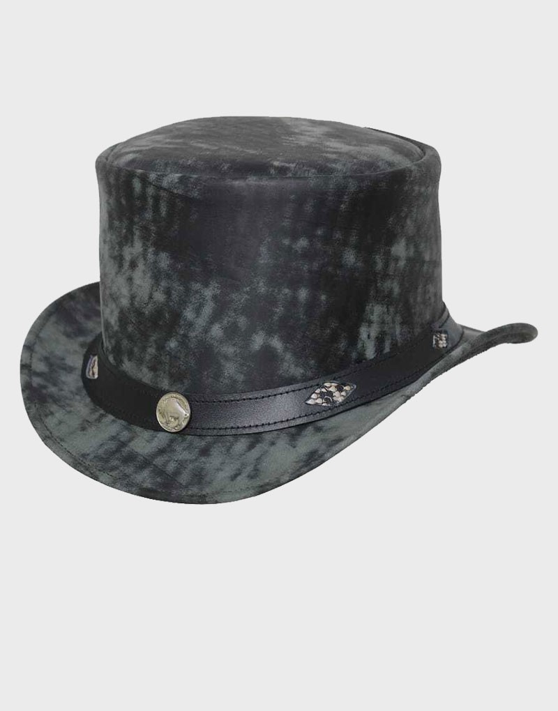 Vintage Style Distressed Leather Top Hat