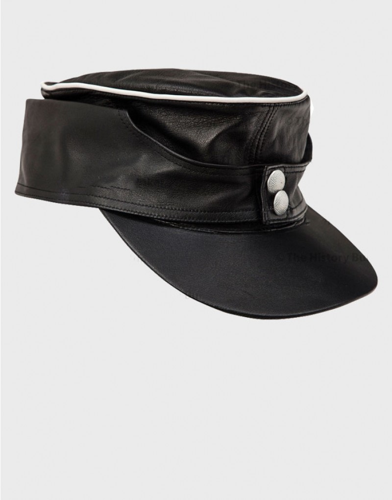  WW2 German Leather Cap M43 Black Leather Field Hat